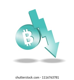 icon blue bitcoin arrow down