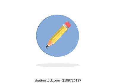 Icono en círculo azul con sombra sobre fondo blanco, lápiz de dibujo, caricatura estilo moderno, vector.