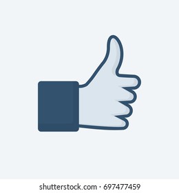 Icon blue color. Thumb up symbol. Vector illustration flat design style. Isolated on white background.