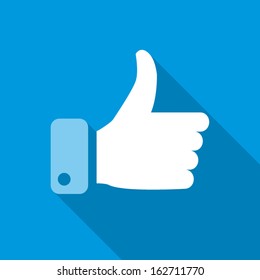 icon in blue colors thumbs-up flat shaded