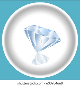 icon blue diamond with  reflection on white plate.