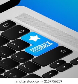 Icon with blue feedback 3D button on white background for web marketing design. Flat deign. Social media element. White background. Vector illustration.