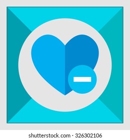 Icon of blue heart sign with minus depicting Remove from  favorites icon