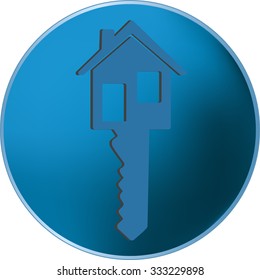 icon blue house and the key on the circle vector