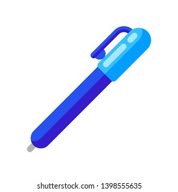 Icon of blue pen in flat style. Illustration isolated on white background.