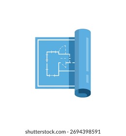 Icono azul Impresión Construcción sobre un fondo blanco