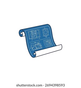 Icono azul Impresión Construcción sobre un fondo blanco