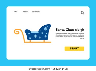 Icon of blue Santa Claus sleigh. Christmas, winter, transportation. Holiday concept. Can be used for topics like Christmas traditions, winter holiday, presents