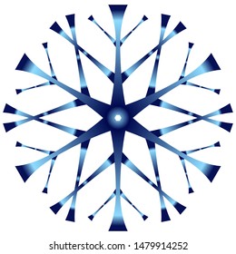 Icon - blue snowflake with a gradient fill on a white background. Logo for design on winter themes. Element for abstract background, christmas texture. Stylized snowflake in hand drawing style.