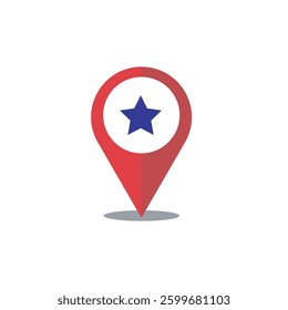  Icon blue star in Map Pin Red Vector on a white background