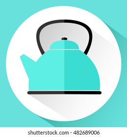 Icon. Blue teapot in flat style isolated on white background. Vector illustration.