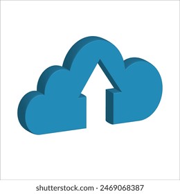 Icon blue upload cloud coloured with blue colour 3d eps editable