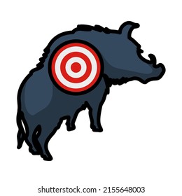 Icon Of Boar Silhouette With Target. Editable Bold Outline With Color Fill Design. Vector Illustration.
