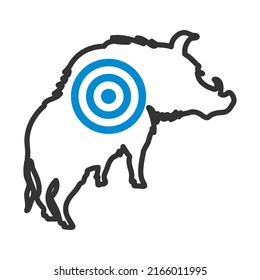 Icon Of Boar Silhouette With Target. Editable Bold Outline With Color Fill Design. Vector Illustration.