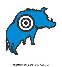 Icon Of Boar Silhouette With Target. Editable Bold Outline With Color Fill Design. Vector Illustration.