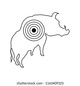 Icon of boar silhouette with target . Thin line design. Vector illustration.