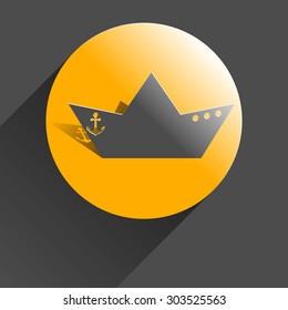 Icon boat, black vector illustration with shadow on gray background.