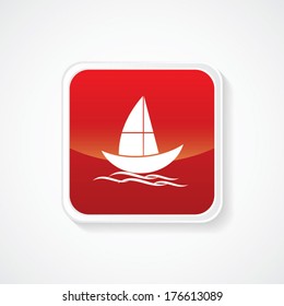 Icon of Boat on Glossy Button. Eps-10