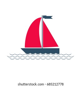 Icon boat. Vector illustration. Scarlet sails.