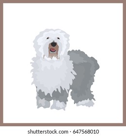 Icon with bobtail dog. Vector illustration in flat style.