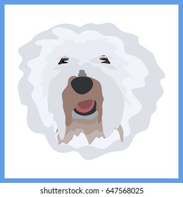 Icon with bobtail dog. Vector illustration in flat style.