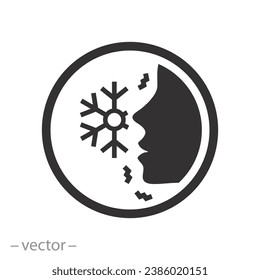 icon of body skin hypothermia, symptom frostbite of the face, flat symbol on white background - editable stroke vector illustration