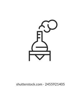 Icon of a boiling flask over a burner, representing laboratory experimentation and chemical analysis. Ideal for scientific education and research materials. Vector illustration.