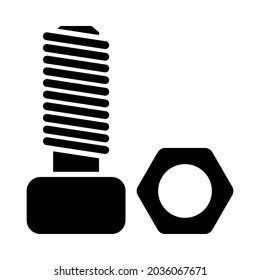 Icon Of Bolt And Nut. Black Stencil Design. Vector Illustration.