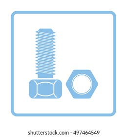 Icon of bolt and nut. Blue frame design. Vector illustration.