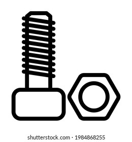 Icon Of Bolt And Nut. Editable Bold Outline Design. Vector Illustration.