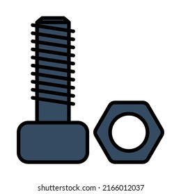 Symbol für Bolzen und Nut. Bearbeitbare, fette Rahmenlinie mit Farbfülldesign. Vektorgrafik.