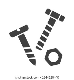 Icon bolt, nut and screw. Minimalistic black and white image. Isolated vector on a white background.