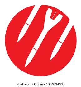 icon bomb attention Red round symbol with three white falling rockets inside Ban on nuclear weapons World peace Abandonment of nuclear arsenal vector isolated illustration in two attention colors.
