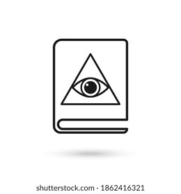 Icon of book about occult symbol. Book with an all-seeing eye. Vector graphics. Flat design