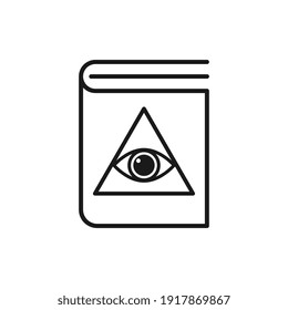 Icon of book about occult symbol. Book with an all-seeing eye. Vector graphics. Flat design icon