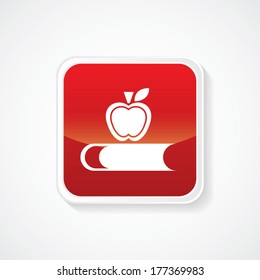 Icon of Book & Apple (Knowledge) on Red Glossy Button. Eps-10.