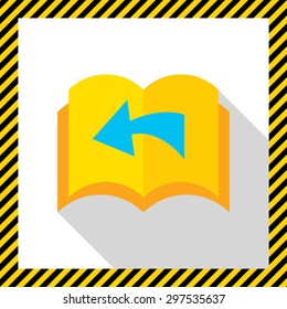 Icon of book with blank pages being turned over and direction arrow
