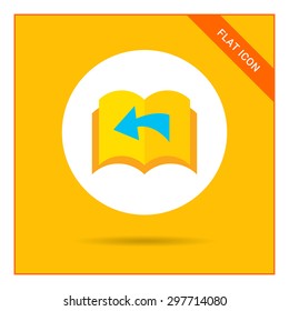 Icon of book with blank pages being turned over and direction arrow