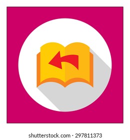 Icon of book with blank pages being turned over and direction arrow