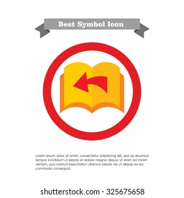Icon of book with blank pages being turned over and direction arrow