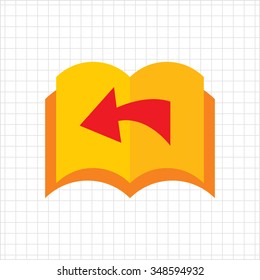 Icon of book with blank pages being turned over and direction arrow