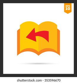 Icon of book with blank pages being turned over and direction arrow