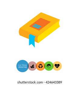 Icon of book with blue bookmark