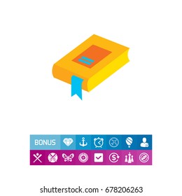 Icon of book with blue bookmark