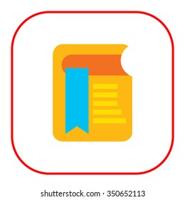 Icon of book with long blue bookmark