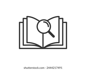 Icon with book and a magnifying glass for search. Vector illustration