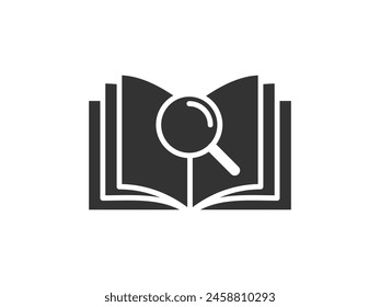 Icon with book and a magnifying glass for search. Vector illustration