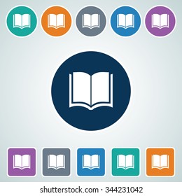 Icon of Book in Multi Color Circle & Square Shape. Eps-10.