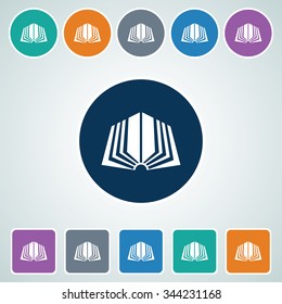 Icon of Book in Multi Color Circle & Square Shape. Eps-10.