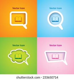 icon of book on four kinds of speech bubble with four different color beautiful background. Eps-10.